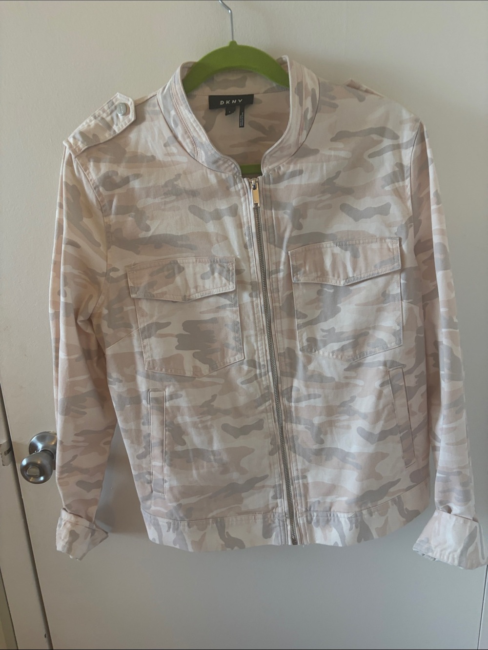 DKNY Cream & Light Pink Camouflage Zip Utility Jacket